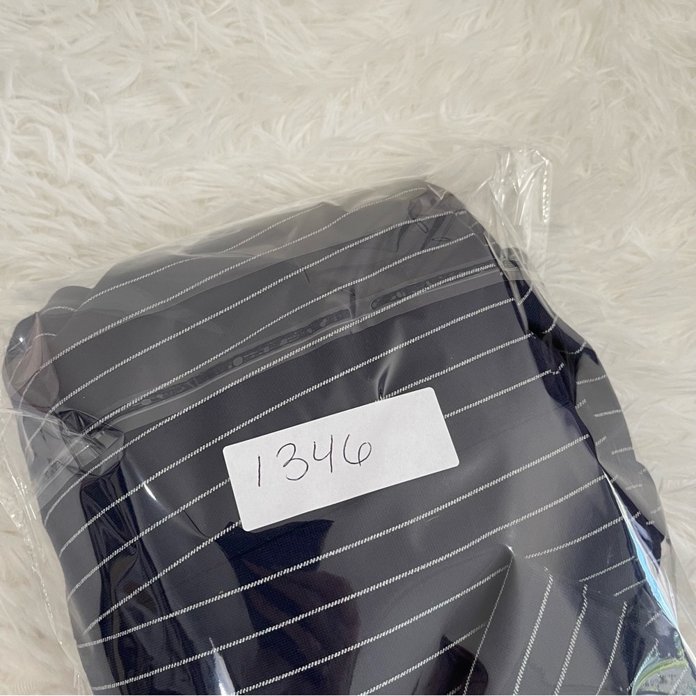 Chicos Blazer Jacket Womens 4/6 Navy White Pinstripe Ruffle Sleeve Office - Picture 10 of 10